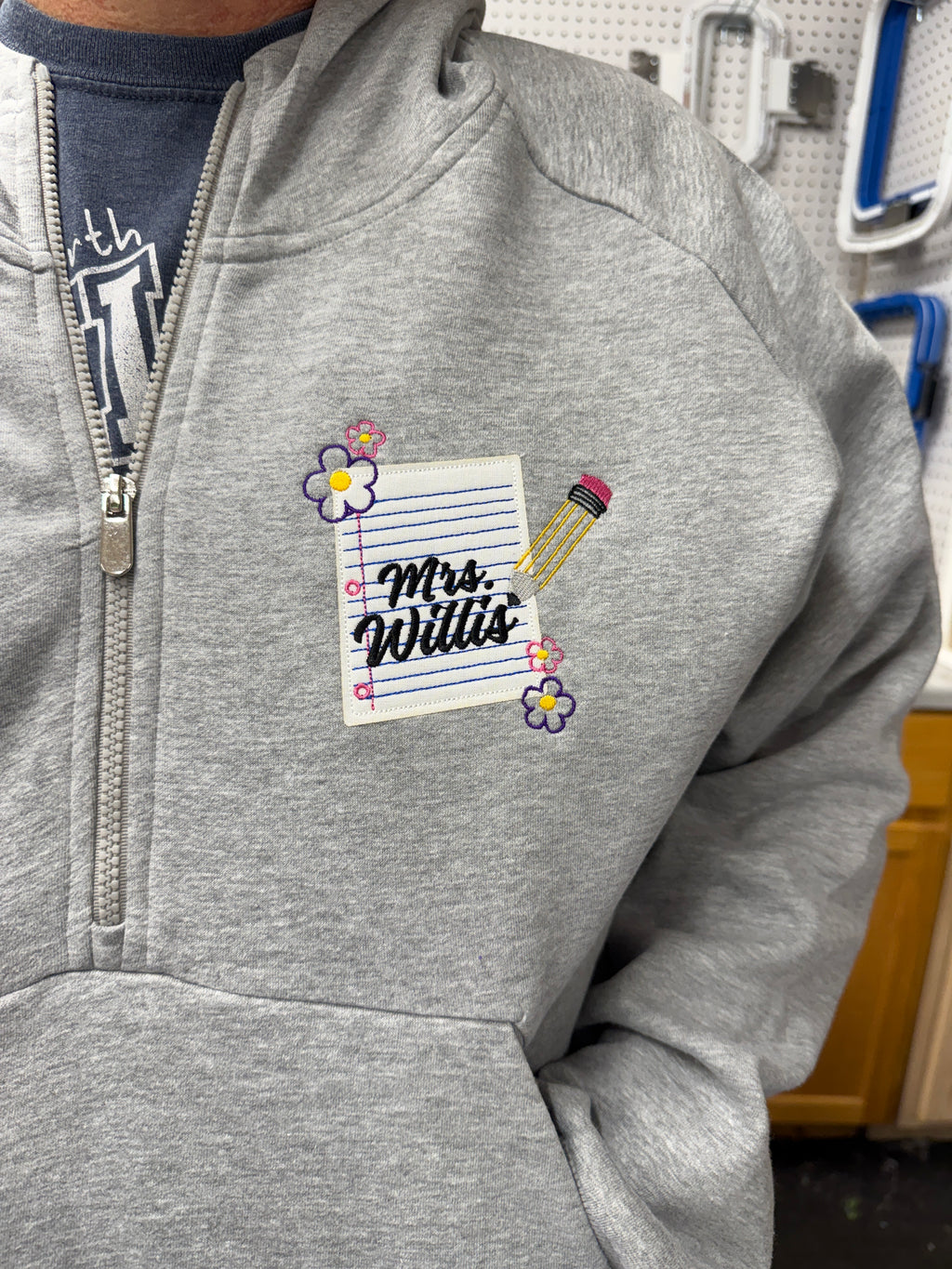 Custom Teacher 1/4 Zip Fleece Pullover - Embroidered Notebook Artwork