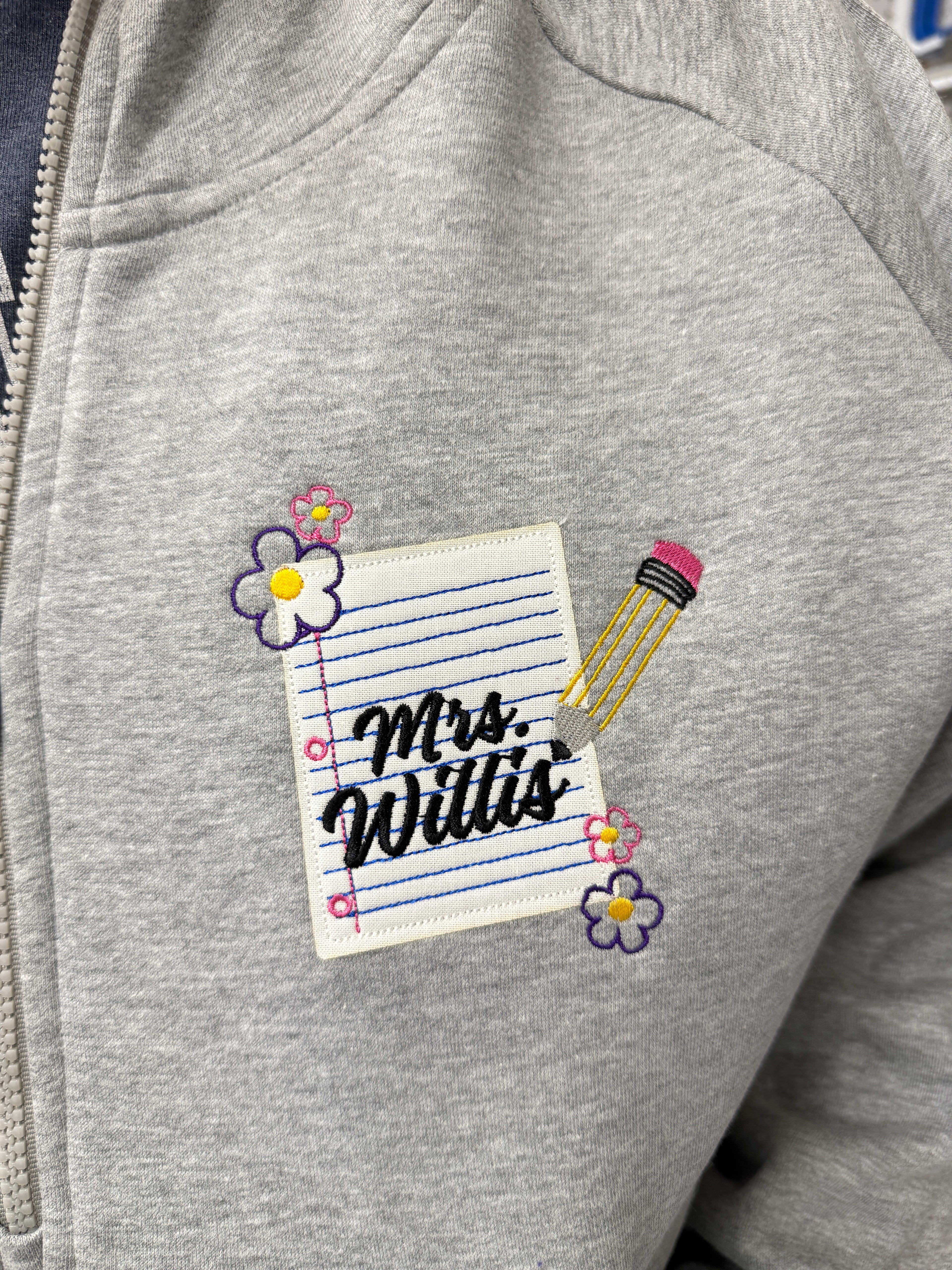 Custom Teacher 1/4 Zip Fleece Pullover - Embroidered Notebook Artwork